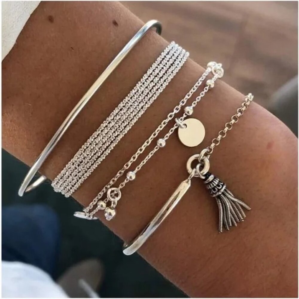 Silver Tone Chain 4 bracelet set